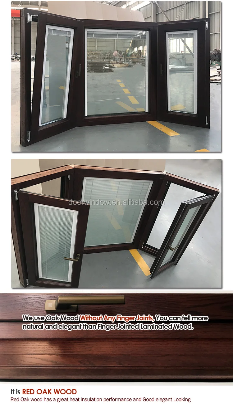 Los Angles custom design OAK wooden aluminum 10 foot 3 panel bay window with internal blinds inside