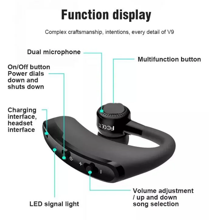 V9 Sport Earphone,True Wireless Single Business Earbud,Voice Control Call Driver Headset,Rotate With Mic Support OEM/ODM - ANKUX.COM