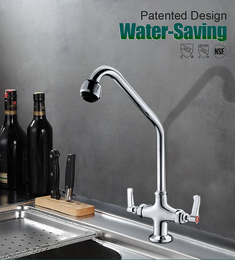 Wholesale Faucet Cheap Tapware Dual Handles Stainless Kitchen Sink Faucet Water Tap