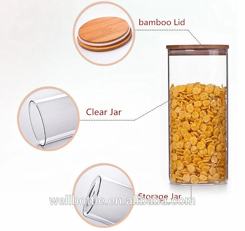 High Borosilicate Glass Storage Jar Bamboo Lid Storage-112RL
