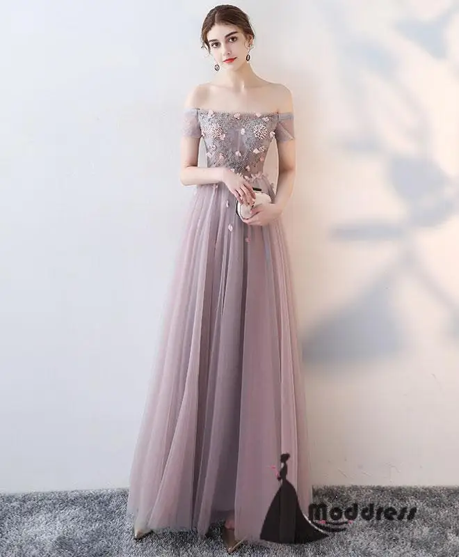 Elegante Lange Prom Kleider Tüll Abendkleid Applique A-linie Formale Kleid