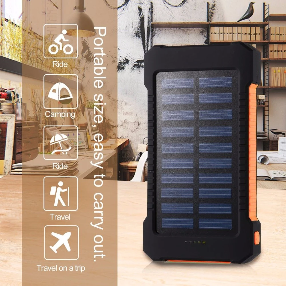 Solar Power Bank Waterproof 20000mAh Solar Charger 2 USB Ports External Charger mini Powerbank for iPhone - ANKUX.COM