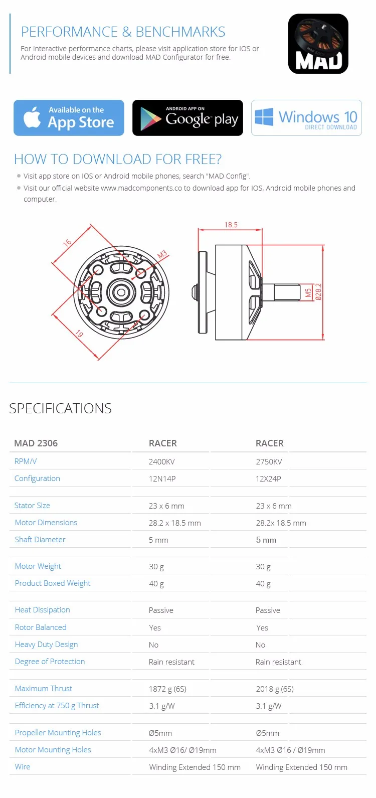 MAD Racer 2306 FPV Series 2400KV 2750KV N52SH Magnets motor mini drone motors for FPV Racing Drone Quadcopter