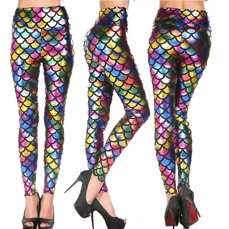 2014 new European and American fashion punk style metal wind pants leggings high waist legging color scale