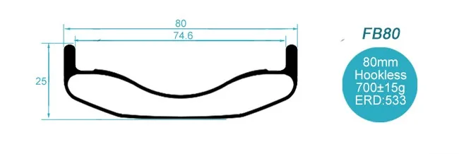 CBK T700 lightweight 26 inch carbon fat bike rim 80mm tubeless hookless