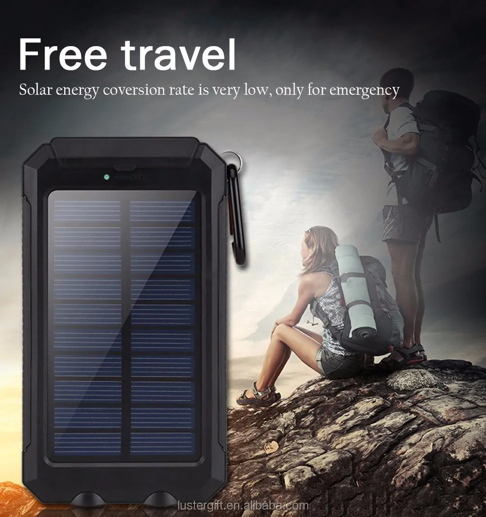10000mAh Lithium Polymer Battery IP67 Waterproof Solar Power Bank With Flashlight Compass for Outdoor - ANKUX.COM