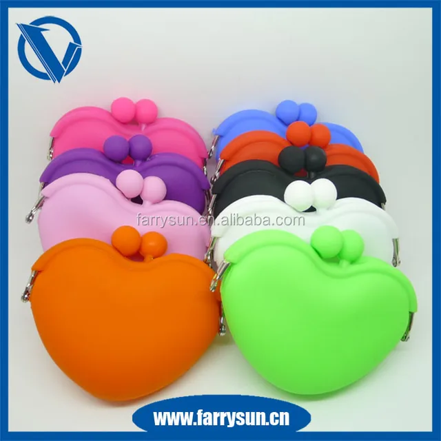 fancy heart shape change purse silicone rubber squeeze coin