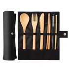 hot selling eco-friendly travel bamboo cutlery set with cloth bag
