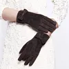 2018 Fashion Bow Trimmed Red Long Pig Suede Ladies Leather Gloves
