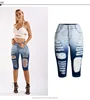 2019 wholesale trendy ladies high waist denim jeans short gradient ramp stones wash trousers women's slim fit cotton jeans women