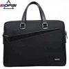 Executive business slim leather nylon black color contrast red stitching attache case