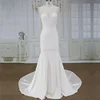 Import crepe from japan with handmade organza flower on bodice Europe wedding dress