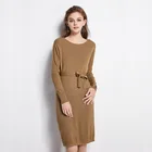Waistband Knee Length Pullover Knit Women Autumn Dress Casual Sweater