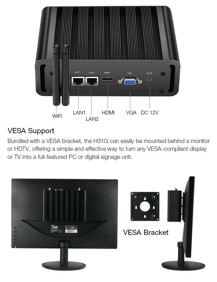 Industrial Mini PC with Intel Core i5-5200U Processor DDR3L RAM and mSATA SSD Barebone System Computer