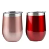 12 oz Stemless Wine Tumbler Stainless Steel Double Wall Vacuum Insulated Cups With BPA Free Lid Straw and Cleaning Brush