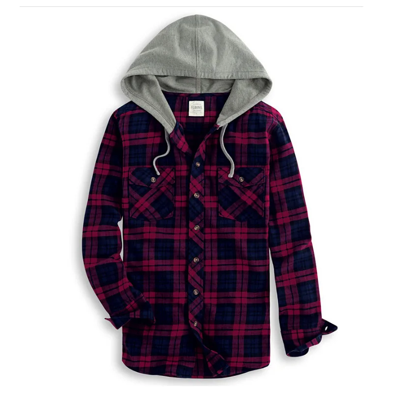 hooded mens checked shirts