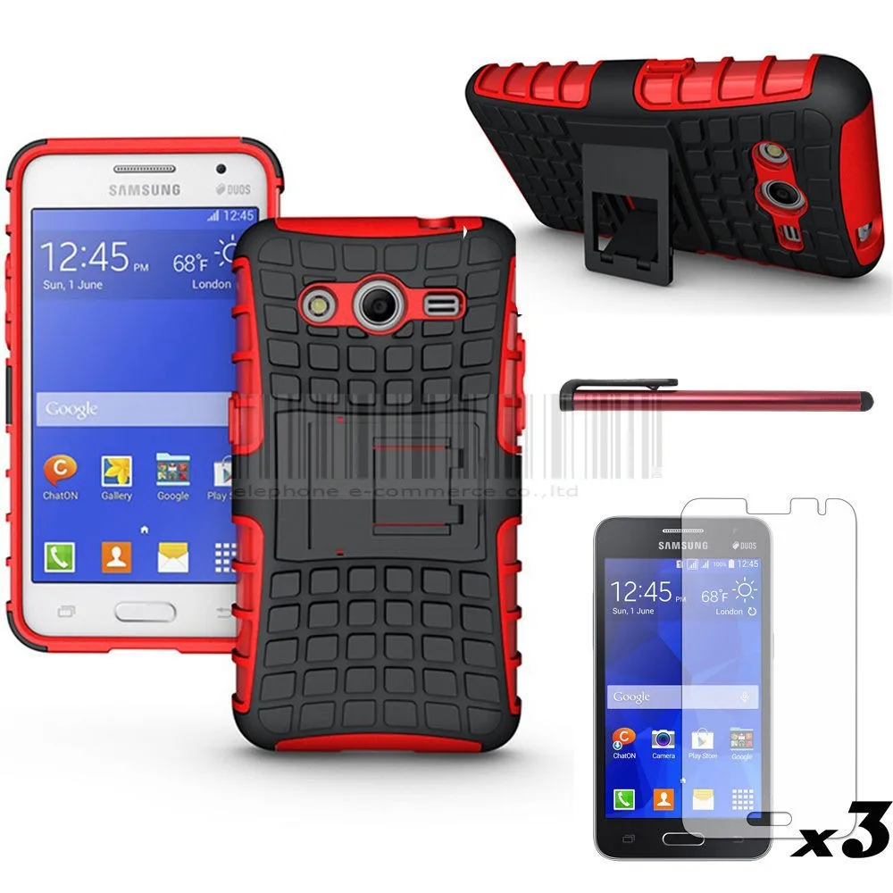 Case For Samsung Galaxy Core 2 G355H Hard Silicone Armor Cover ShockProof Anti-knock Combo Case+Stylus+3X Film