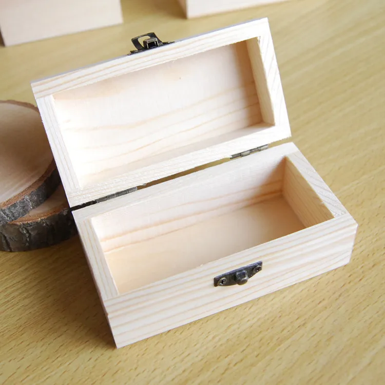 Mini Wood Craft Box 4 Inch Unfinished Pine Wood Box For School Painting
