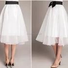 Fashion Summer Women Korean Style Lady Solid Organza Skirt Embroidered Gril Silk Long Organza Skirt