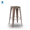 Modern Industrial Stool Bar Chair Square Wood Top Indoor Outdoor Stackable Metal Bar Stools