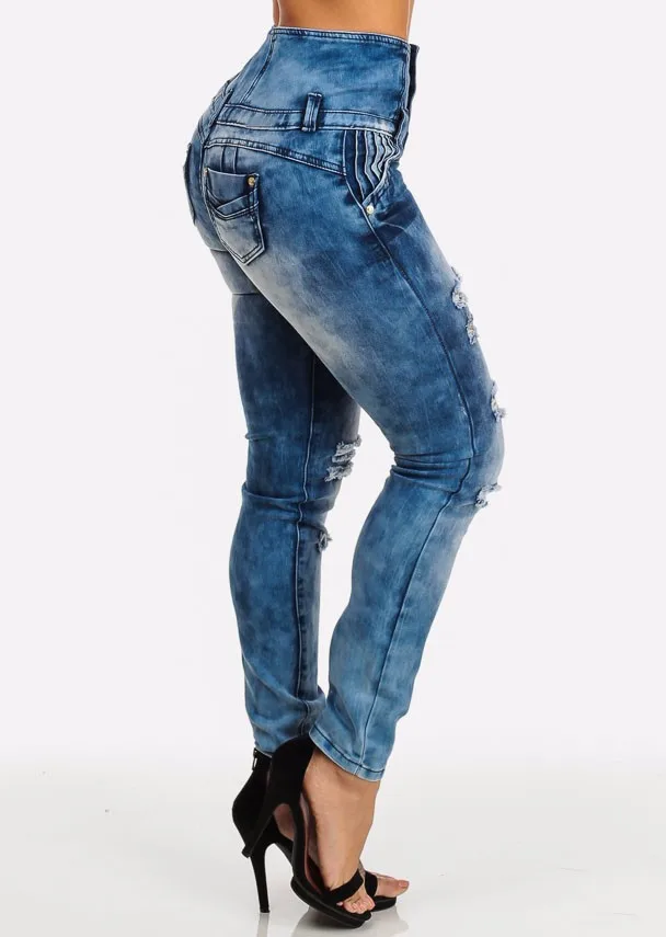 Royal Wolf Denim Jeans Manufacturer Blue Faded Wash High Waist Skinny