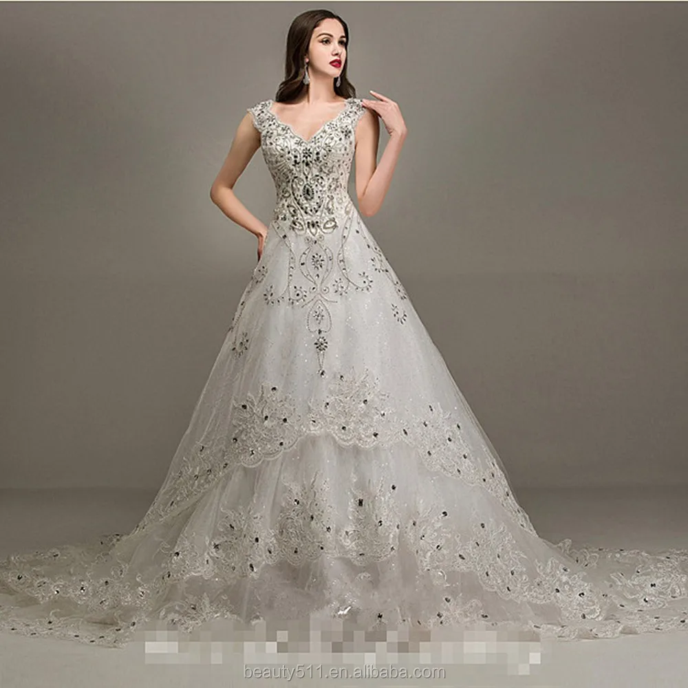 v-neck sleeveless floor-length lace empire wedding dresses with