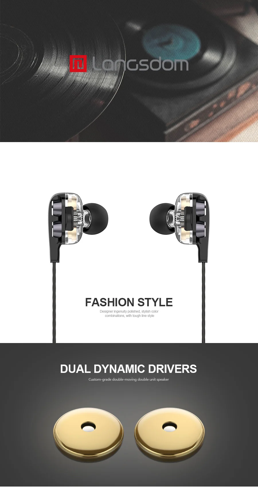 Langsdom D4X Double Driver Earphone Wired Dual Speaker Fashionable Earphones With Mic - ANKUX.COM