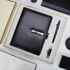Promotional corporate giveaway items leather notebook pen usb flash drive gift set
