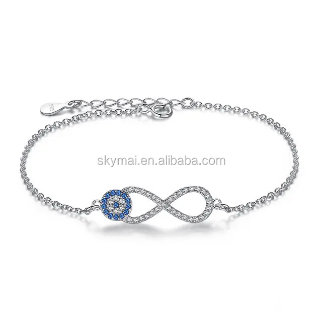 New 925 Sterling Silver Bracelets,Cubic Zirconia Evil Eye&Infinity Charms Bracelet,Link Chain Bracelets for Women Jewelry
