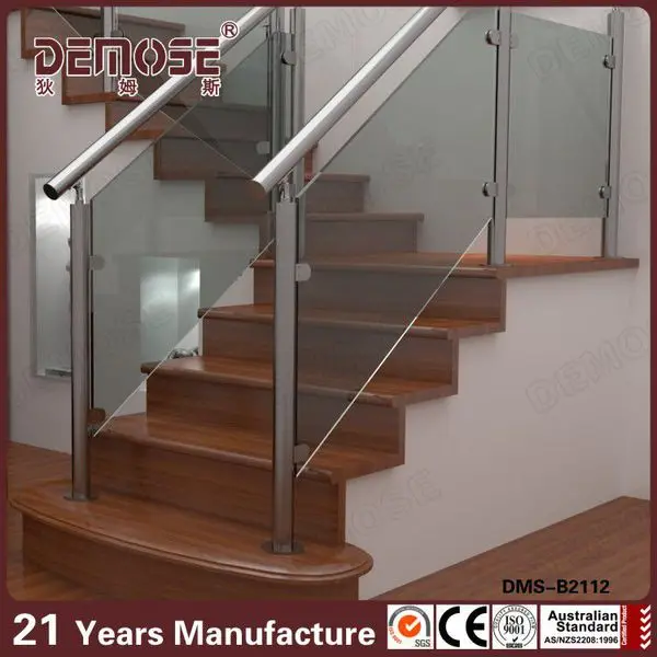interior glass railing systems/tempered glass railing with wood handrail