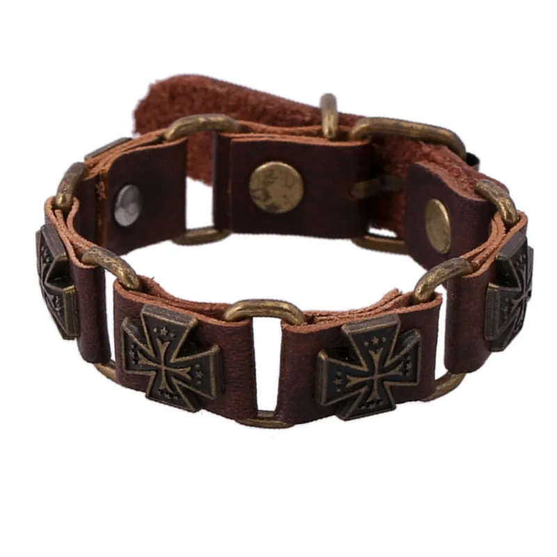 sh08-5 Vintage Geometric Bracelets Punk Cross Wild Leather Bracelets 2015 High-end Alloy Bracelets For Men&Women Factory Price