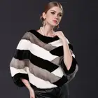 2016 Luxury Spring Full Pelt Mink Fur Stripe Colors Woman Bat wing sleeves Natural Mink Fur Coat Fashion Outwear