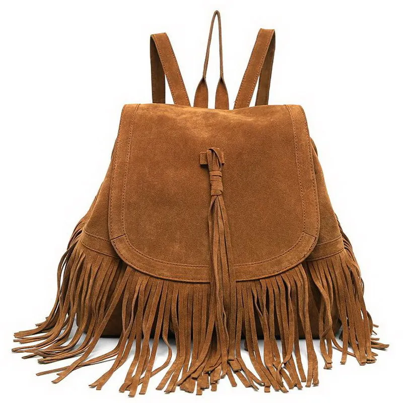 2015 European And American Tassel Style Men Women Leather Drawstring Backpacks School Bag For Boy Girl Laptop Backpacks Mochila