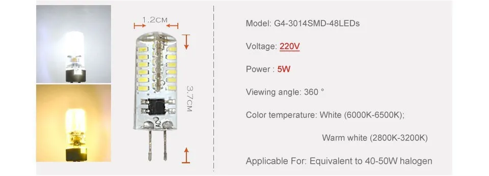 3W 4W 5W 6W 7W 8W 9W Silicone Body E14 G4 G9 LED Lamp DC12V AC220V AC110V Crystal Chandelier SMD3014 Led Light Replace Halogen