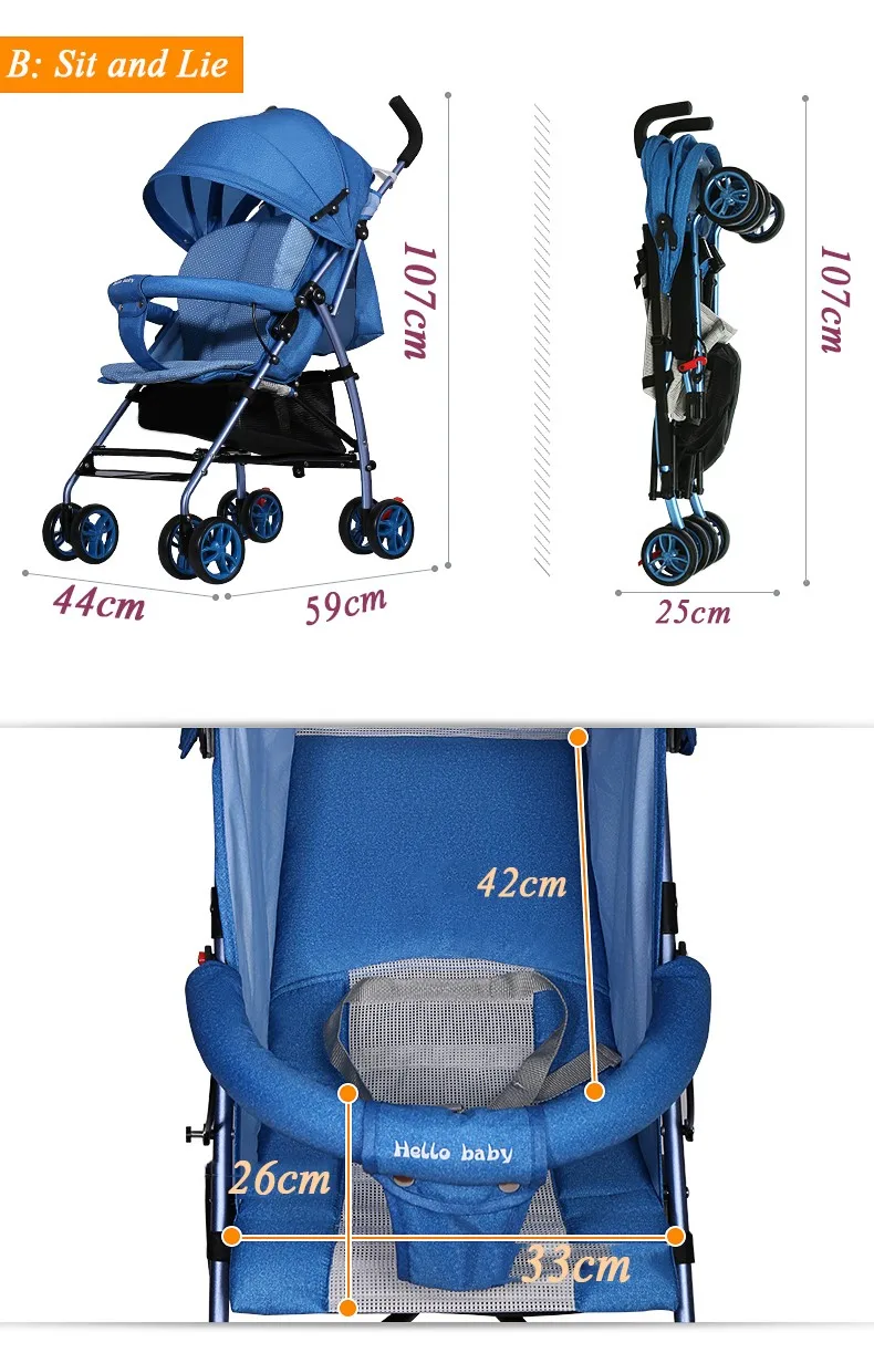 Lightweight Baby Stroller Pram of Aluminum Frame