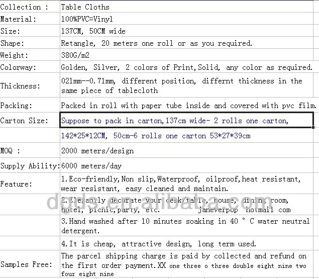 Table Cloth Brief Intro.