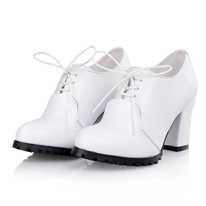 2015 Spring autumn women's round toe lace-up strappy high heels genuine leather casual female shoes pumps platform
