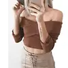 2018 New Women ladies sexy off shoulder short knitwear sweaters fashion long sleeve cross solid slim pullovers sweaters tops