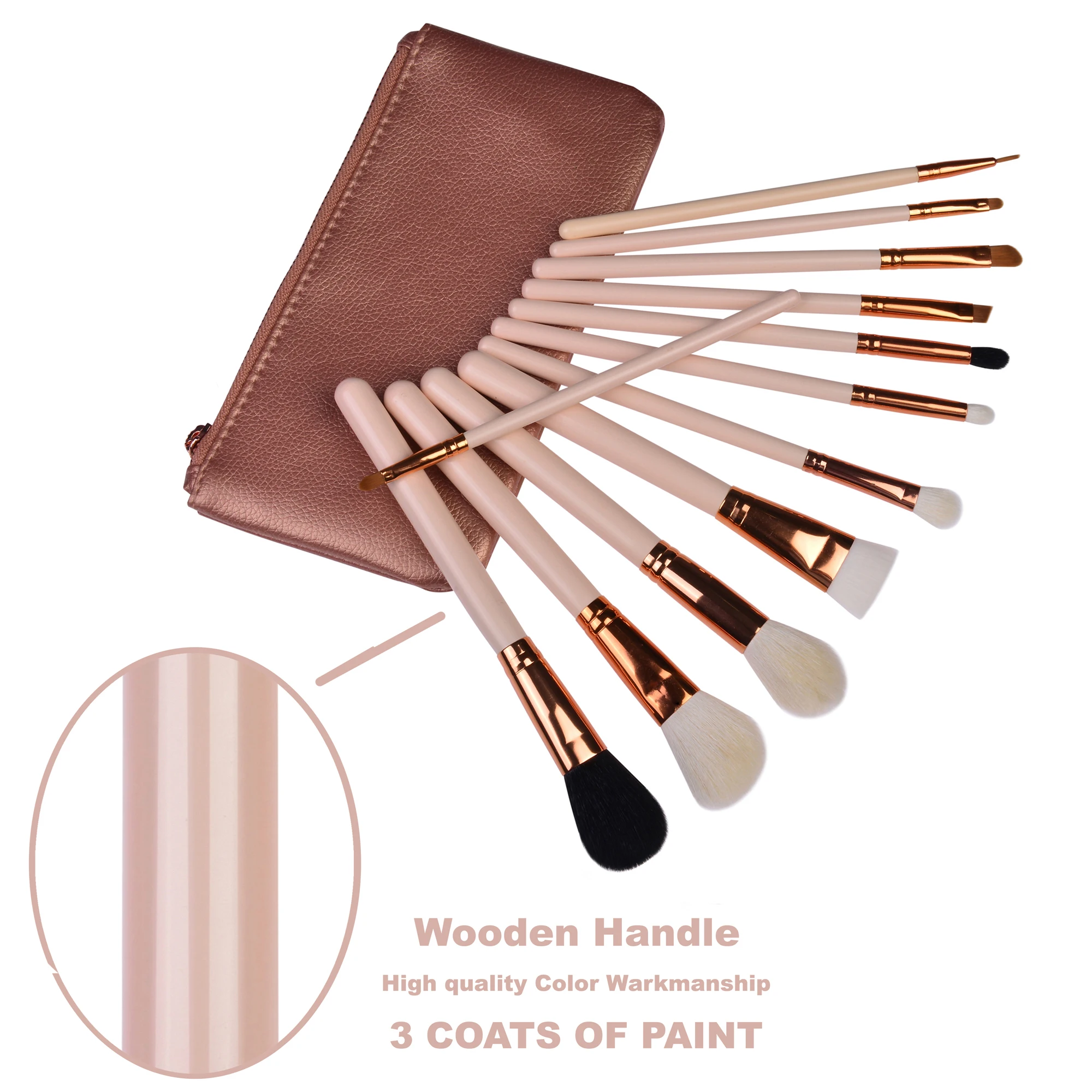 fashionable professional mini cute 12 high quality with 2019 roll bag rose gold cosmetic brush set