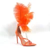 Wholesale new fashion sexy feather ankle zipper women sandals stiletto high heels ladies sandals