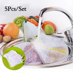 wholesale rpet reusable drawstring washing mesh laundry grocery