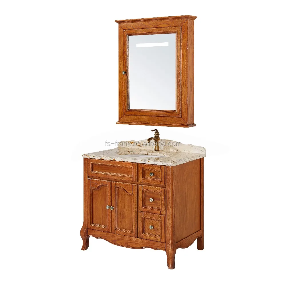 F-8125 45 pulgadas de color oscuro tocador de baño con espejo de mármol