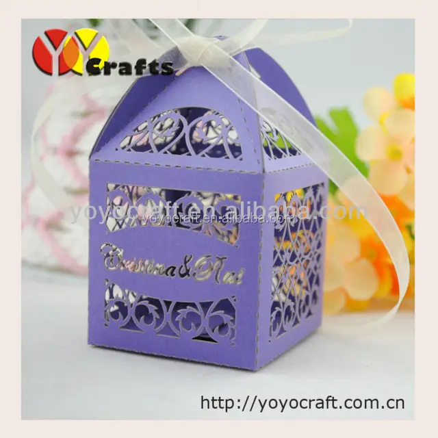 free logo laser cut wedding boxes souvenirs boxes with ribbon