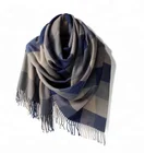 Fashion ladies faux cashmere woven plaid stripe scarf