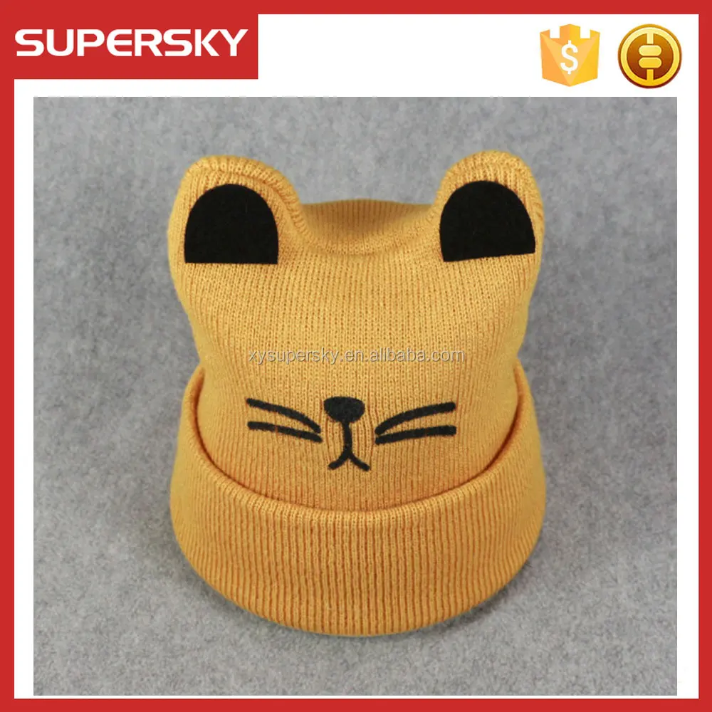 a31 baby knit cat pattern beanie kids cat ear animal hat kids