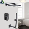 Rozin Black Rain Shower Faucet Set In-wall Concealed 3-ways Mixer Valve Bath Shower Taps with Handshower Shower Arm Brass Spout