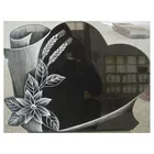 Black Granite Heart Shaped Cemetery Headstone With Etching Flower