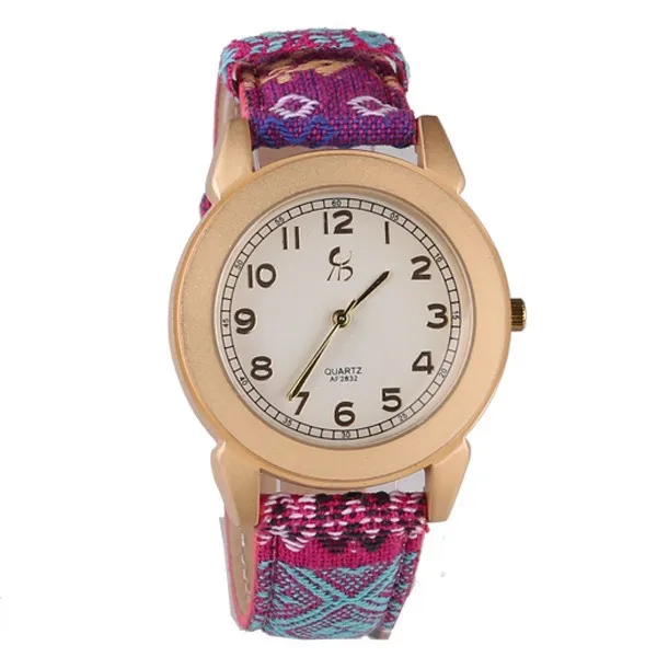 folksy fabric pu leather stick strap watch big dial watch