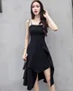 Aliexpress Amazon New Arrival 2018 Irregular Spaghetti Strap Black Dress Summer Long Ladies Dress For Vacation