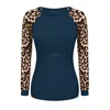 Wholesale Custom Clothing Fashion Womens Raglan Long Sleeve Leopard Print Shirt Casual Blouses Tops Casual Patterns T Shirts